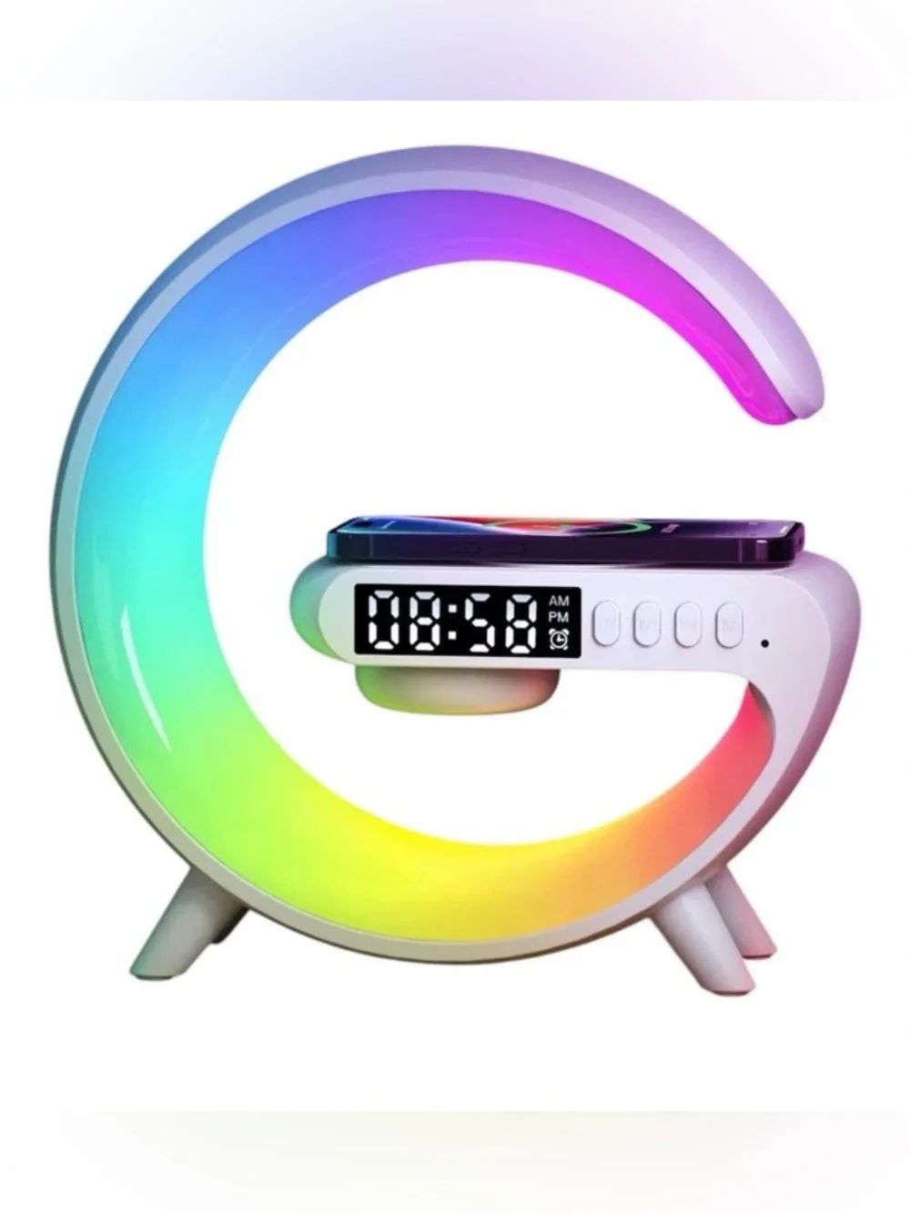LED RGB C-Shaped Desk Lamp with Digital Clock & Wireless Charging